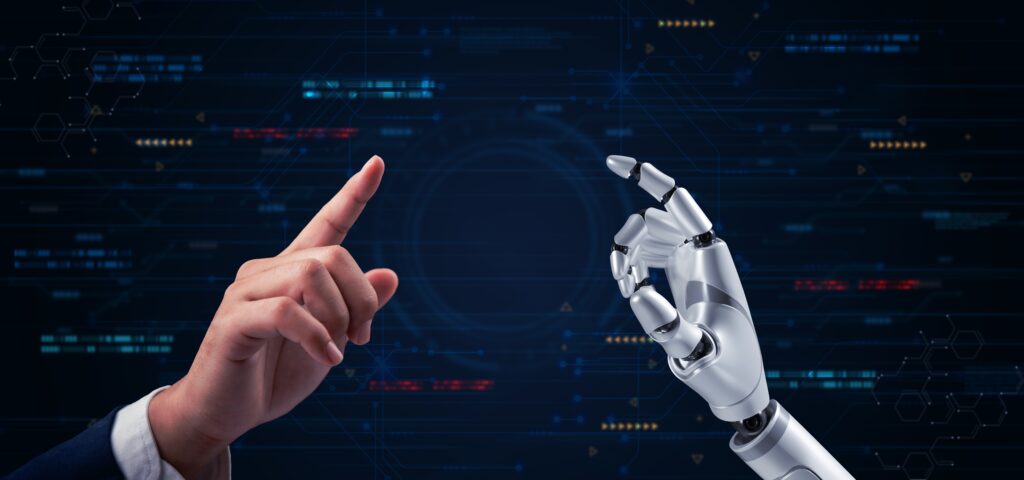 a,human,hand,and,a,robotic,hand,reaching,towards,each